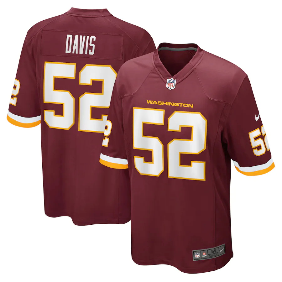 Custom Mens Washington Football Team 52 Jamin Davis Nike Burgundy 2021 NFL Draft First Round Pick Game Jersey